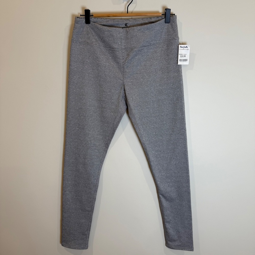 KYODAN Grey Heathered Stripe Athletic Leggings G/L Gym Workout Athleisure